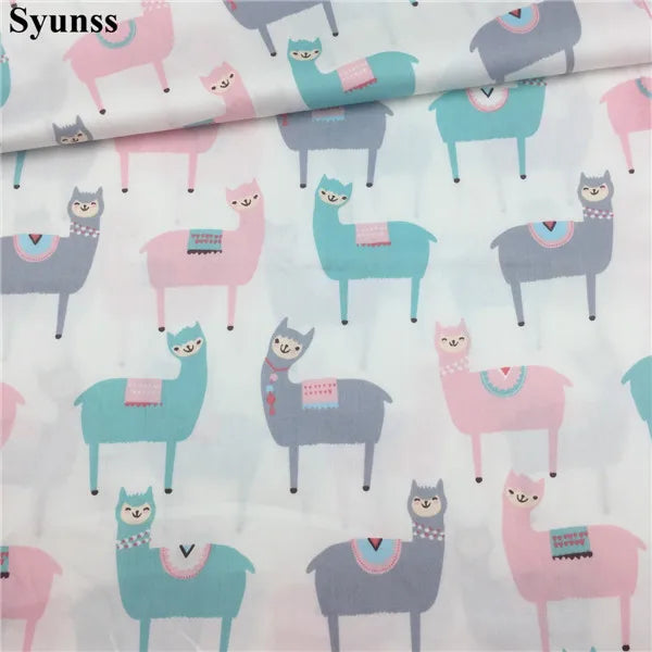 Syunss-Gray and Pink Alpaca Print Twill Cotton Fabric, DIY Handmade Sewing, Patchwork Cloth, Bedding Textile, Quilting Tissue