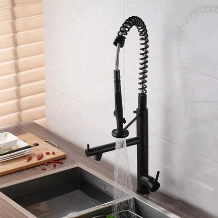 Deck Mounted Spring Pull Down Kitchen Faucet Swivel Handheld Sprayer Dual Spout Mixer Tap Kitchen Mixer Crane Cold Hot Water Tap