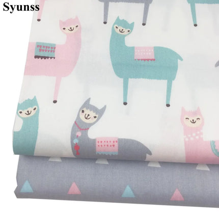 Syunss-Gray and Pink Alpaca Print Twill Cotton Fabric, DIY Handmade Sewing, Patchwork Cloth, Bedding Textile, Quilting Tissue