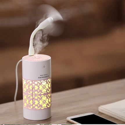 saengQ 250ml Air Humidifier with LED Night Lamp Mini Fan Aroma Essential Oil Diffuser USB Fogger Mist Maker for Home Office Car