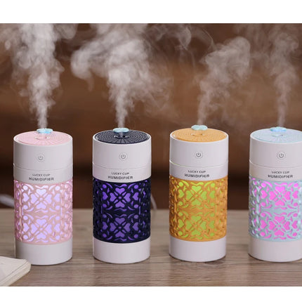 saengQ 250ml Air Humidifier with LED Night Lamp Mini Fan Aroma Essential Oil Diffuser USB Fogger Mist Maker for Home Office Car