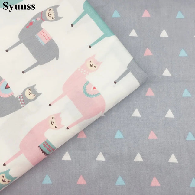 Syunss-Gray and Pink Alpaca Print Twill Cotton Fabric, DIY Handmade Sewing, Patchwork Cloth, Bedding Textile, Quilting Tissue