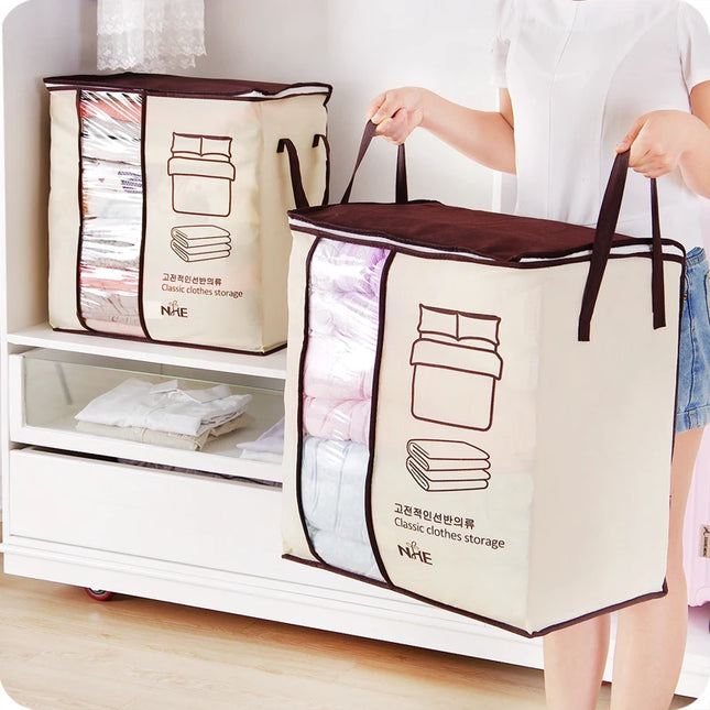 2023 new Non-woven Portable Clothes Storage Bag Organizer 45.5*51*29cm Folding Closet Organizer For Pillow Quilt Blanket Bedding