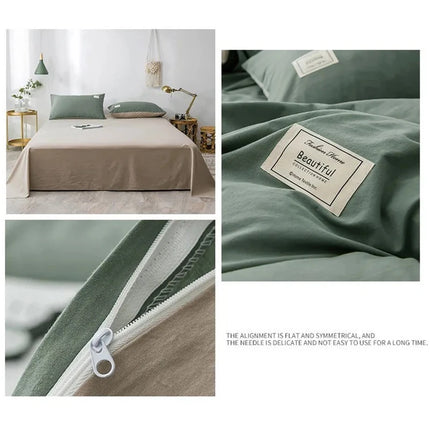 Home Textile Solid Color Duvet Cover Pillow Case Bed Sheet AB Side Quilt Cover Boy Kid Teen Girl Bedding Linens Set King Queen