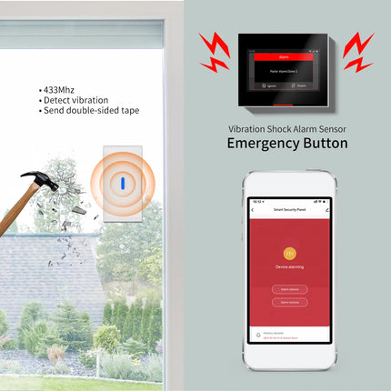 433MHz Wireless Glass Break Vibration Sensor Door Window Alarm