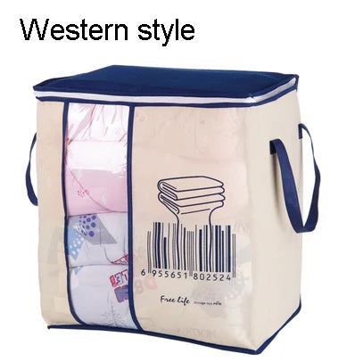 2023 new Non-woven Portable Clothes Storage Bag Organizer 45.5*51*29cm Folding Closet Organizer For Pillow Quilt Blanket Bedding