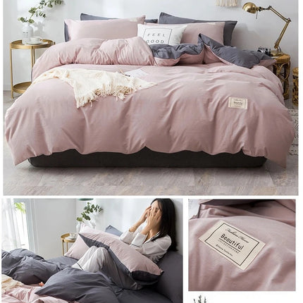 Home Textile Solid Color Duvet Cover Pillow Case Bed Sheet AB Side Quilt Cover Boy Kid Teen Girl Bedding Linens Set King Queen