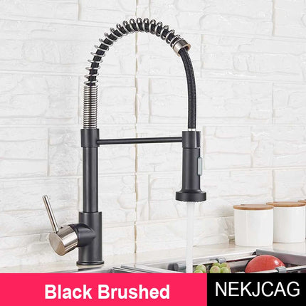 Nekjcag Matte Black Kitchen Sink Faucet 360 Degree Rotation Spring Hot and Cold Water MixerTap Deck Mounted Kitchen Crane