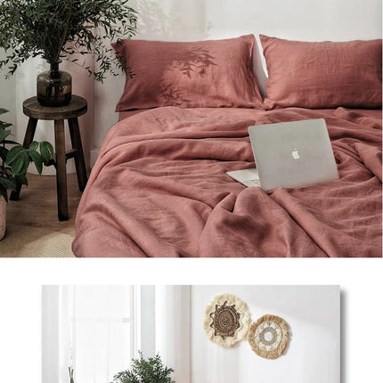 Pure Organic Flax Linen Bedding Set, Including Duvet Cover and 2 Pillow Cover, Bed Linens, Button Or Zipper Quilt Cover King