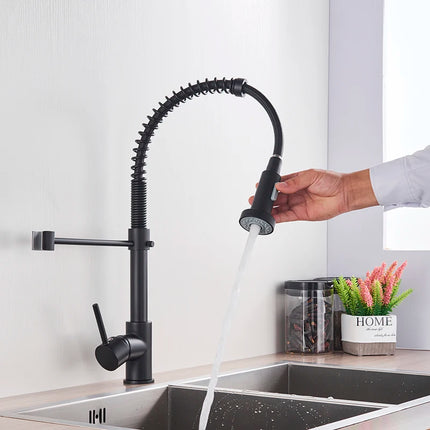 Nekjcag Matte Black Kitchen Sink Faucet 360 Degree Rotation Spring Hot and Cold Water MixerTap Deck Mounted Kitchen Crane