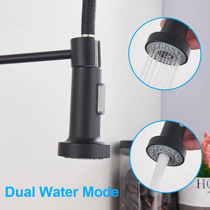 Nekjcag Matte Black Kitchen Sink Faucet 360 Degree Rotation Spring Hot and Cold Water MixerTap Deck Mounted Kitchen Crane