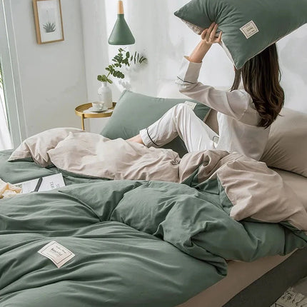 Home Textile Solid Color Duvet Cover Pillow Case Bed Sheet AB Side Quilt Cover Boy Kid Teen Girl Bedding Linens Set King Queen