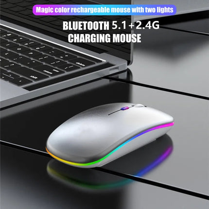 Wireless Mouse Rechargeable Silent LED Backlit Mice PC Laptop Computer Mous 2.4Ghz Receiver Bluetooth Dual Mode Optical Mice