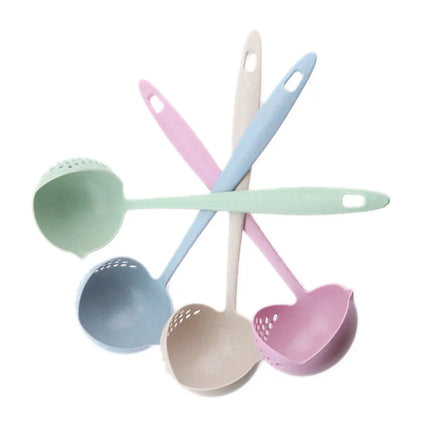 Silicone world 2 in 1 Soup Spoon Long Handle Kitchen Home Strainer Cooking Colander Kitchen Scoop Plastic Tableware Colander
