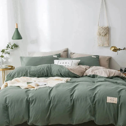 Home Textile Solid Color Duvet Cover Pillow Case Bed Sheet AB Side Quilt Cover Boy Kid Teen Girl Bedding Linens Set King Queen