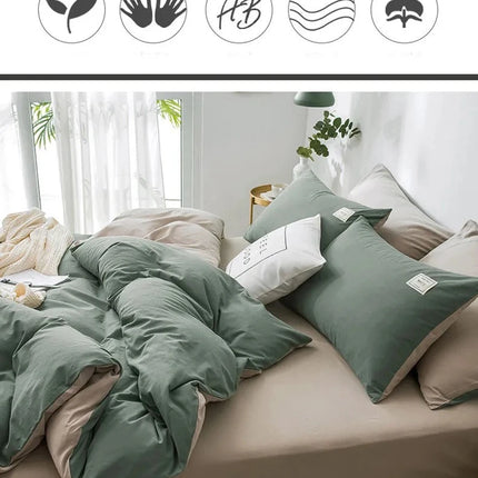 Home Textile Solid Color Duvet Cover Pillow Case Bed Sheet AB Side Quilt Cover Boy Kid Teen Girl Bedding Linens Set King Queen