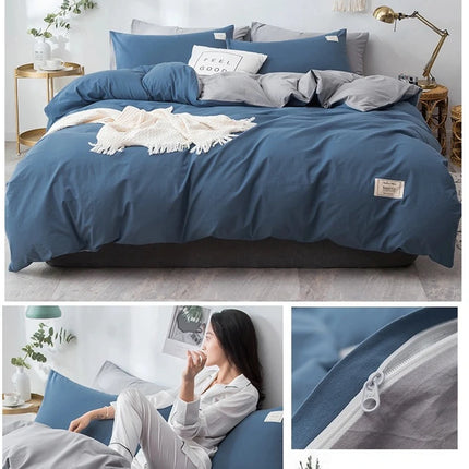 Home Textile Solid Color Duvet Cover Pillow Case Bed Sheet AB Side Quilt Cover Boy Kid Teen Girl Bedding Linens Set King Queen