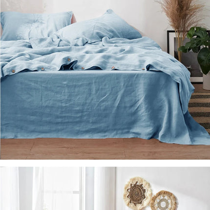 Pure Organic Flax Linen Bedding Set, Including Duvet Cover and 2 Pillow Cover, Bed Linens, Button Or Zipper Quilt Cover King