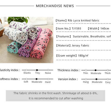 140x50/200cm Small Floral Print Ribbed Stretch Knit Fabric For Sewing Clothes，Bedding, Dress Handmade DIY Fabric TJ1593
