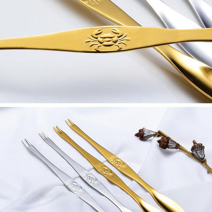 6Pcs Stainless Steel Crab Forks Set Crab Pliers Shellfish Fruit Forks Lobster Clamp Pliers Clip Kitchen Gadgets Seafood Tools