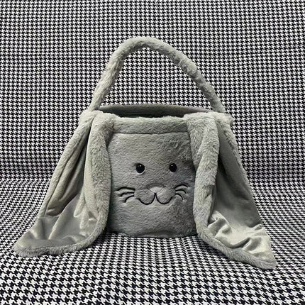 Cesta longa de orelha de coelho de pelúcia de páscoa com alça, balde de armazenamento de brinquedos de doces de pelúcia macia