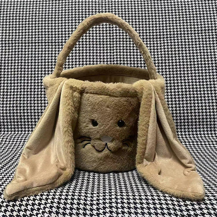 Cesta longa de orelha de coelho de pelúcia de páscoa com alça, balde de armazenamento de brinquedos de doces de pelúcia macia