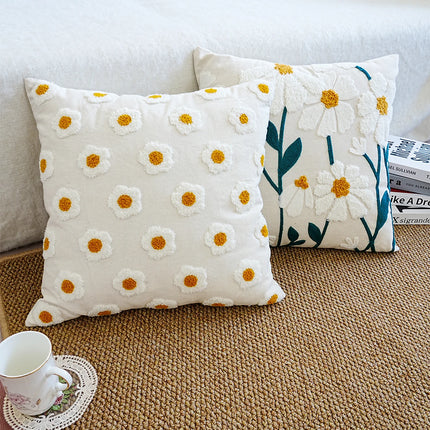 Daisy Floral Embroidered Throw Pillow Cover