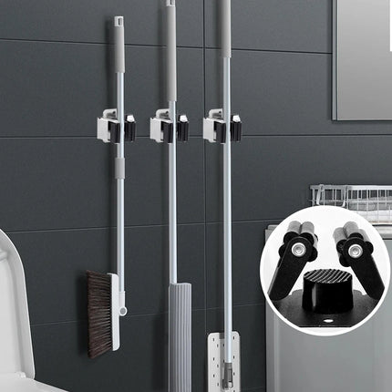 Multi-Purpose Mop Storage Hooks Wall Mounted Punching Type Mop Broom Organizer Holder Rack With Screws Kitchen Bathroom Supplies