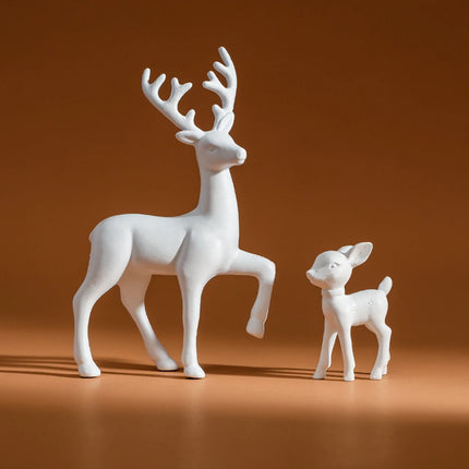 2 Pcs Cute Mother Deer Fawn Sculptures
