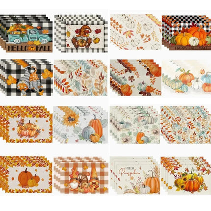 4/6pcs Placemats Thanksgiving Pumpkin Harvest Kitchen Dining Table Decor Accessories Heat Resistant Linen Tableware Mats Coaster
