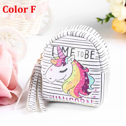 Women PU Leather Unicorn Coin Purse Mini Wallet Zipper Coin Backpack Keys Pouch Storage Bag Card Holder Home Storage Organizer