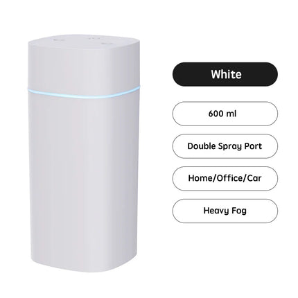 USB Air Humidifier Double Spray Port Essential Oil 600ml Aromatherapy Humificador Cool Mist Maker Fogger Purify for Home Office