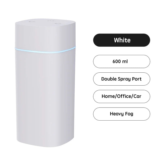 USB Air Humidifier Double Spray Port Essential Oil 600ml Aromatherapy Humificador Cool Mist Maker Fogger Purify for Home Office
