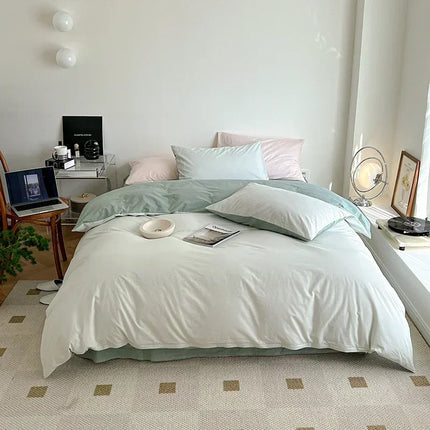 Simple Fresh Queen Bedding Set 100% Cotton Soft Comfortable Duvet Cover Set with Sheets Quilt Cover and Pillow Covers Bed Sets