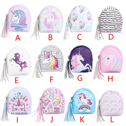 Women PU Leather Unicorn Coin Purse Mini Wallet Zipper Coin Backpack Keys Pouch Storage Bag Card Holder Home Storage Organizer