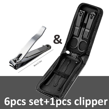 Ouriner 6-18Pcs Portable Manicure Sets Pedicure Kits Bright Black Nail Clipper Set Personal Care Tools Eyebrow Scissors