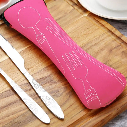 1PC Tableware Bag Fabic Portable Dinner Set Travel Picnic Fork Packaging Outdoor Camping Kitchen Home Storage Bags(only Bag)