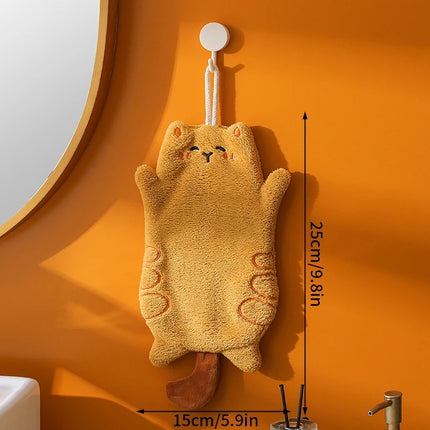 Cartoon Cat Shaped Hand Towel Kitchen Bathroom Hanging Absorbent Hand Towel Household Multi-functional Cleaning Hand Towel