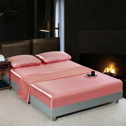 Satin Bedsheet Set High Quality Solid Color Fitted Sheet Set Single Double Queen King Size Flatsheet Set Luxury Bedding