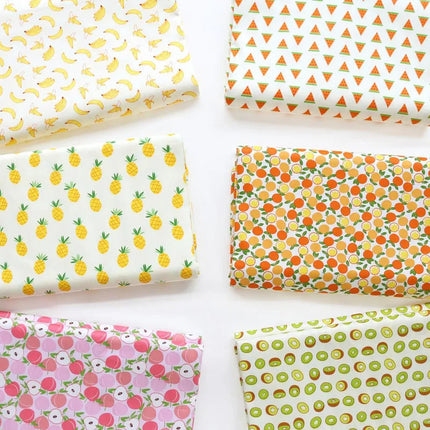 Graceful Pink Green Stripe Fruit  Series Apple Banana Printed Cotton Fabric 50x160cm For DIY Sewing Bedding Quilting Cloth Decor
