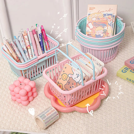 New Plastic Basket Organizer Portable Shopping Storage Box Desktop Sundries Toy Fruit Stationery Organizer Home Storage Baskets
