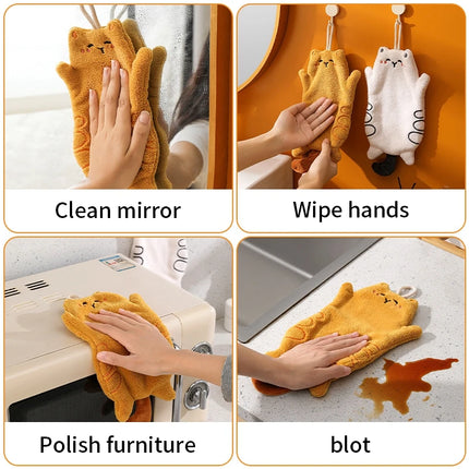 Cartoon Cat Shaped Hand Towel Kitchen Bathroom Hanging Absorbent Hand Towel Household Multi-functional Cleaning Hand Towel