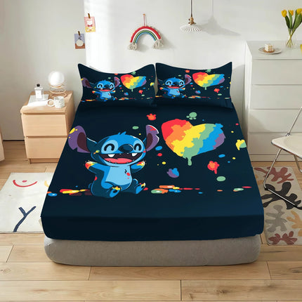 Stitch Fitted Sheet Bedding Set Bedding Sets  Comfortable Soft 3-Piece Set With Pillowcase