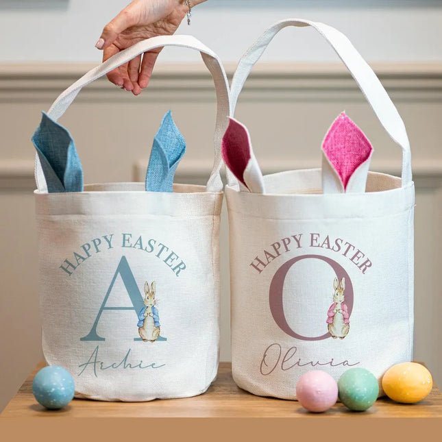 1pcs Personalised name Easter Basket Reusable custom Sack Bag for Kids Egg Hunt Party supplies Favors Home Holiday Decorations