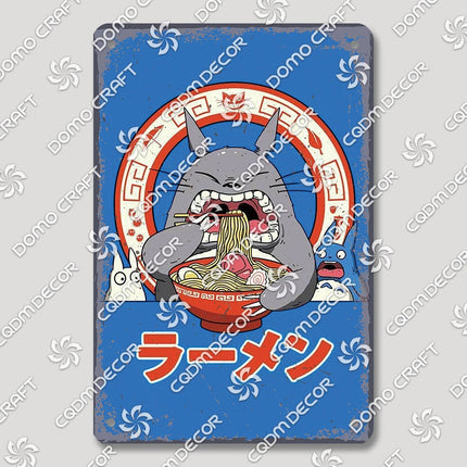 Cartoon Cat Japanese Food Plaque Tin Sign Retro Ramen Sushi Takoyaki Poster Metal Plates Bar Pub Restaurant Kitchen Wall Decor