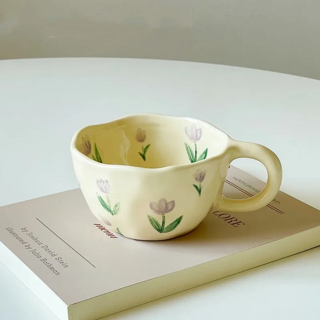 Korean Style Ceramic Flower Mugs