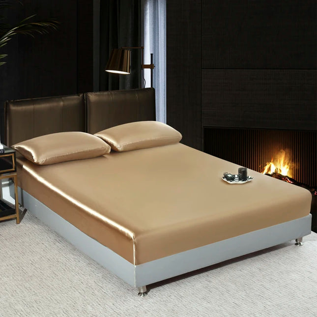 Satin Bedsheet Set High Quality Solid Color Fitted Sheet Set Single Double Queen King Size Flatsheet Set Luxury Bedding