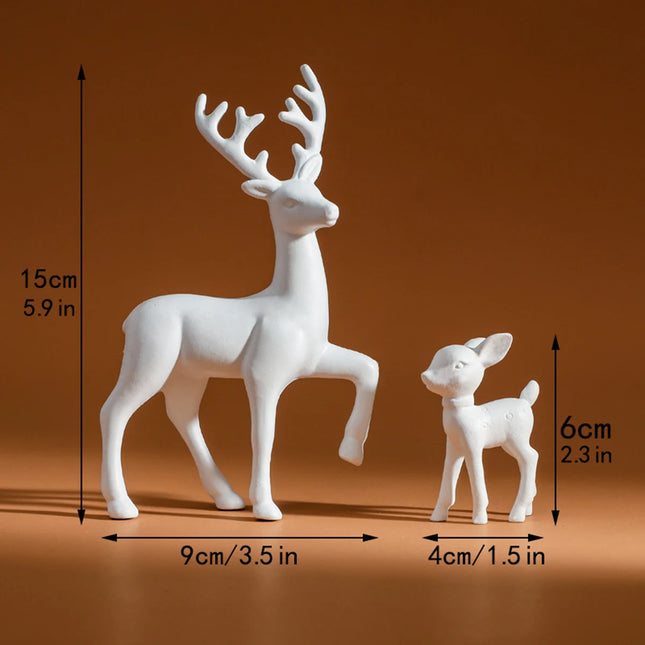 2 Pcs Cute Mother Deer Fawn Sculptures