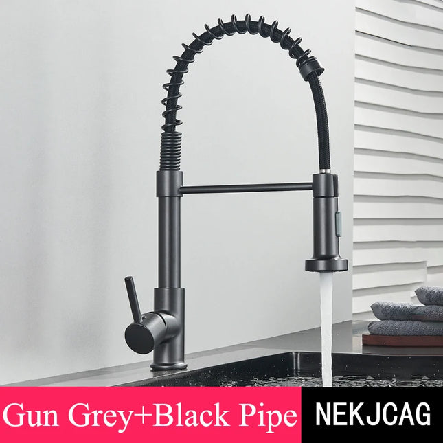 Nekjcag Matte Black Kitchen Sink Faucet 360 Degree Rotation Spring Hot and Cold Water MixerTap Deck Mounted Kitchen Crane