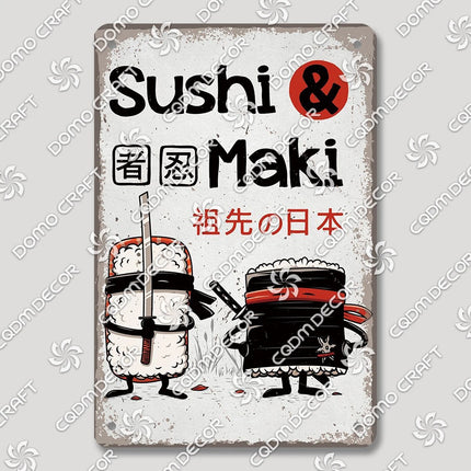 Cartoon Cat Japanese Food Plaque Tin Sign Retro Ramen Sushi Takoyaki Poster Metal Plates Bar Pub Restaurant Kitchen Wall Decor